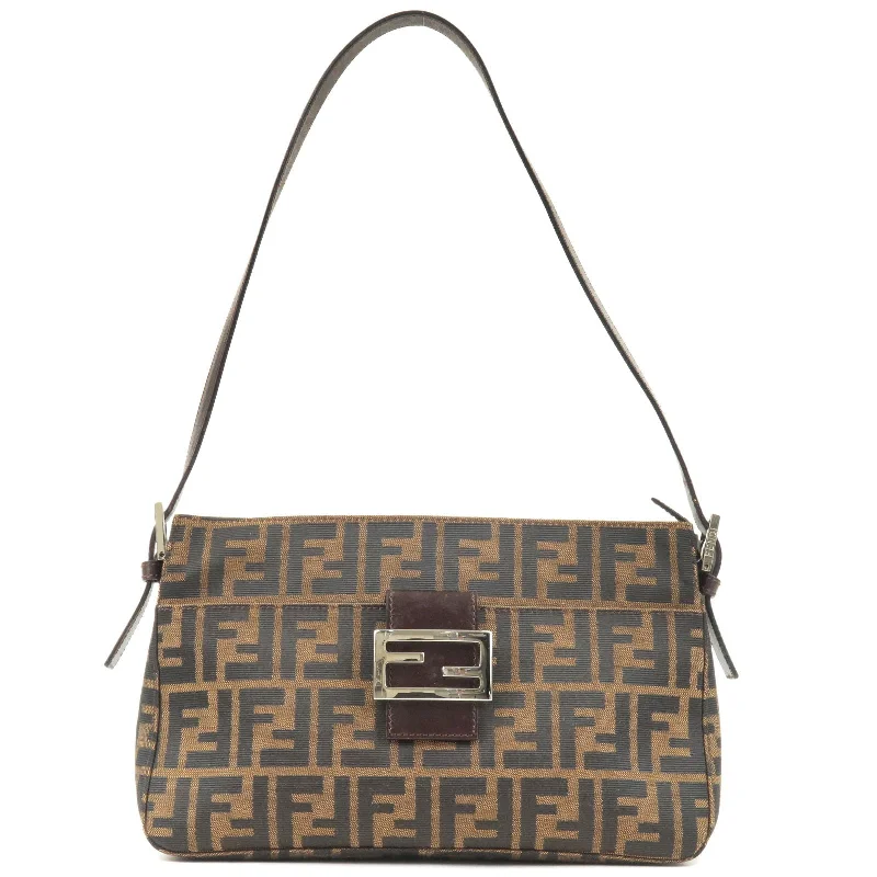 Ladies Fendi Peekaboo bags with gold - toned hardware for a touch of luxuryFENDI Zucca Canvas Leather Shoulder Bag Brown Black 26566