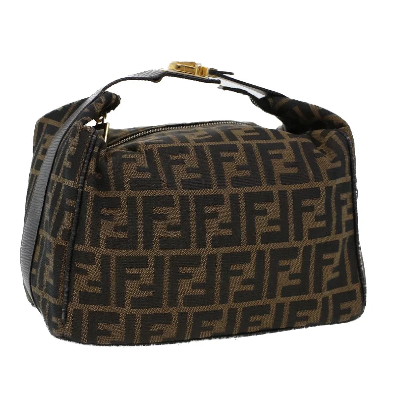 Fendi handbags with a perforated leather detail for a breathable and unique designFENDI Zucca Canvas Hand Bag Black Brown  42333