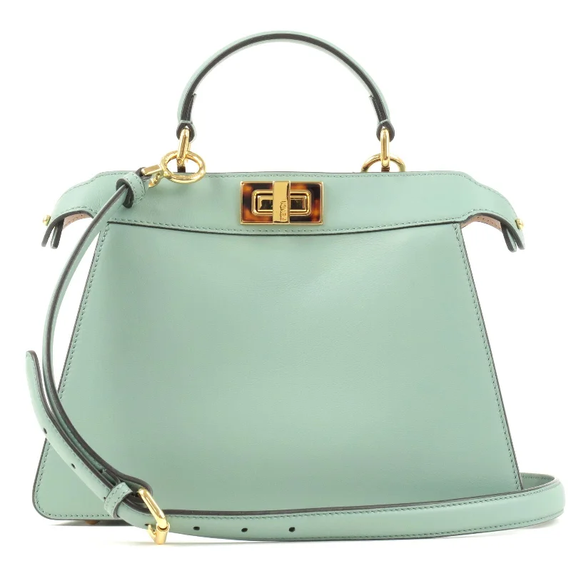 Fendi bags with a front - flap pocket and a turnlock for a classic and elegant aestheticFENDI Leather Peekaboo IseeU Small 2way Bag Mint Green 8BN327