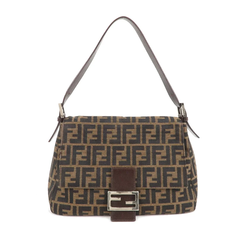 Fendi Baguette bags with a glitter - infused leather surface for a glamorous and sparkly lookFENDI Mamma Baguette Zucca Canvas Leather Shoulder Bag 26325