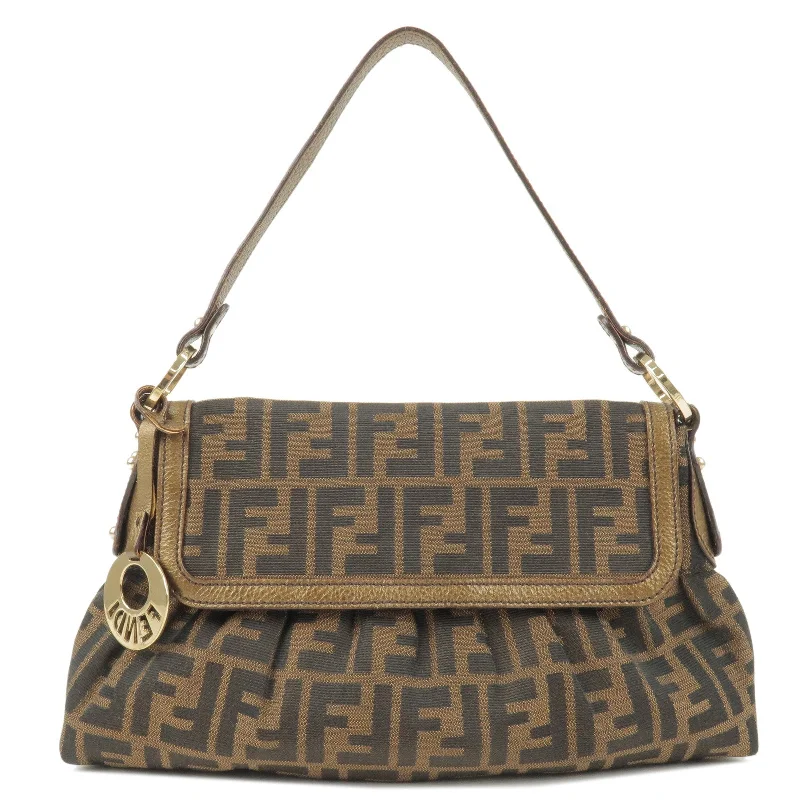 Fendi crossbody bags with a printed floral pattern for a feminine and romantic touchFENDI Zucca Canvas Leather Shoulder Bag Hand Bag Brown 8BR445