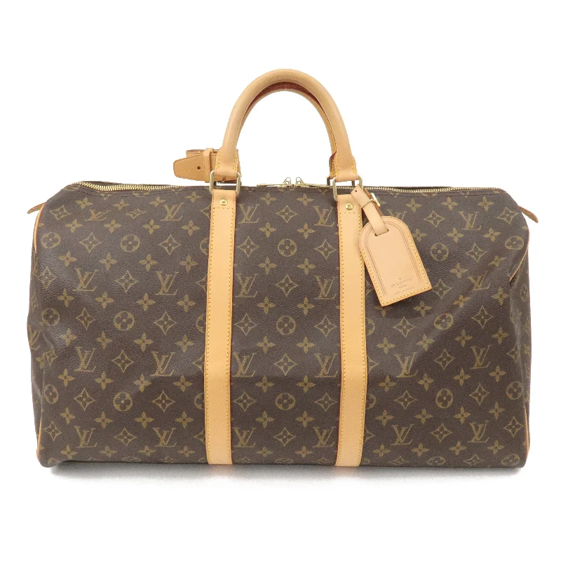 Louis Vuitton bags with a front - zip pocket for small items like keysLouis Vuitton Monogram Keep All 50 Boston Bag Brown M41426