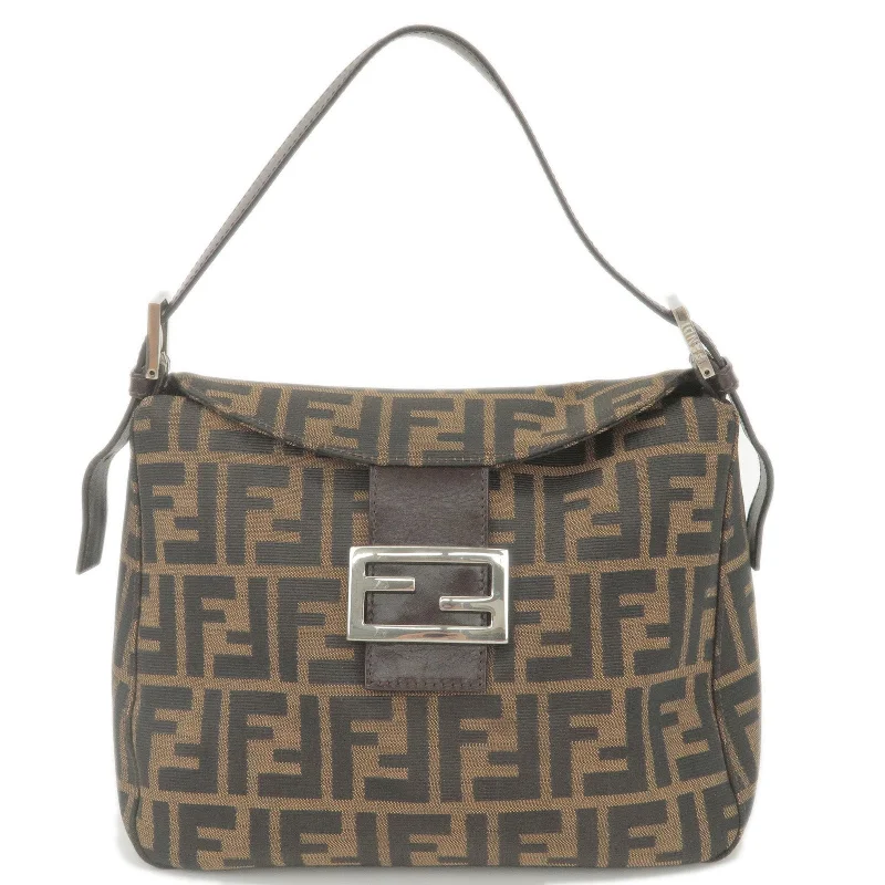 Fendi bags with a detachable camera holder for photography enthusiastsFENDI Zucca Canvas Leather Shoulder Bag Brown Black 26426