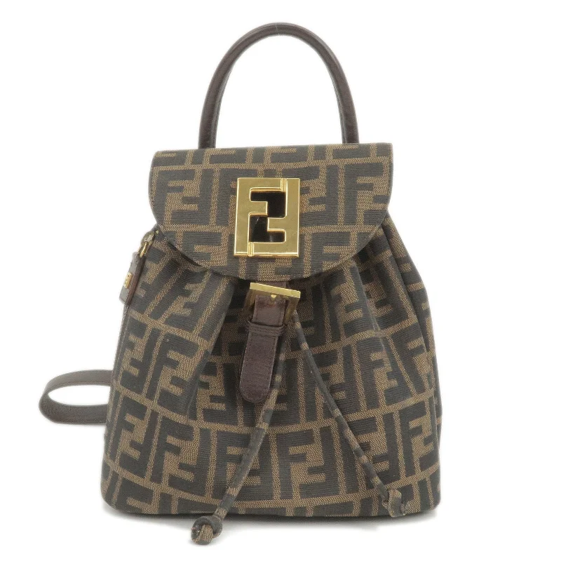 Ladies Fendi handbags with a detachable wallet insert for added convenienceFENDI Zucca Canvas Leather Back Pack Ruck Sack Brown Black