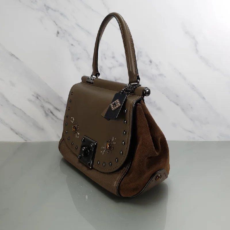 Coach bags with a detachable mirror inside for quick touch - upsCoach Drifter With Western Rivets & Top Handle in Mixed Leather Fatigue Brown Suede