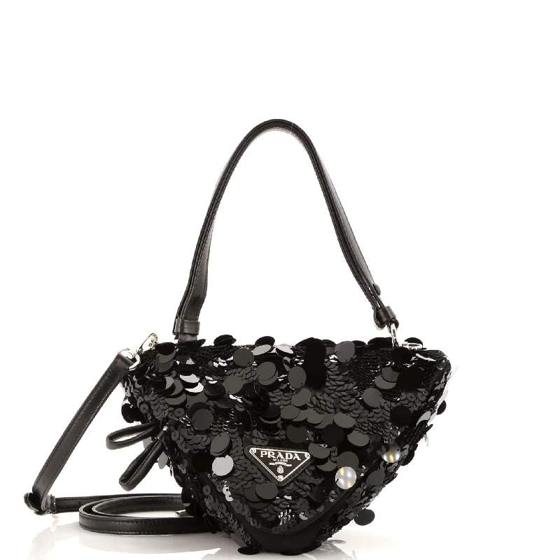 Triangle Convertible Zip Handbag Sequin with Leather