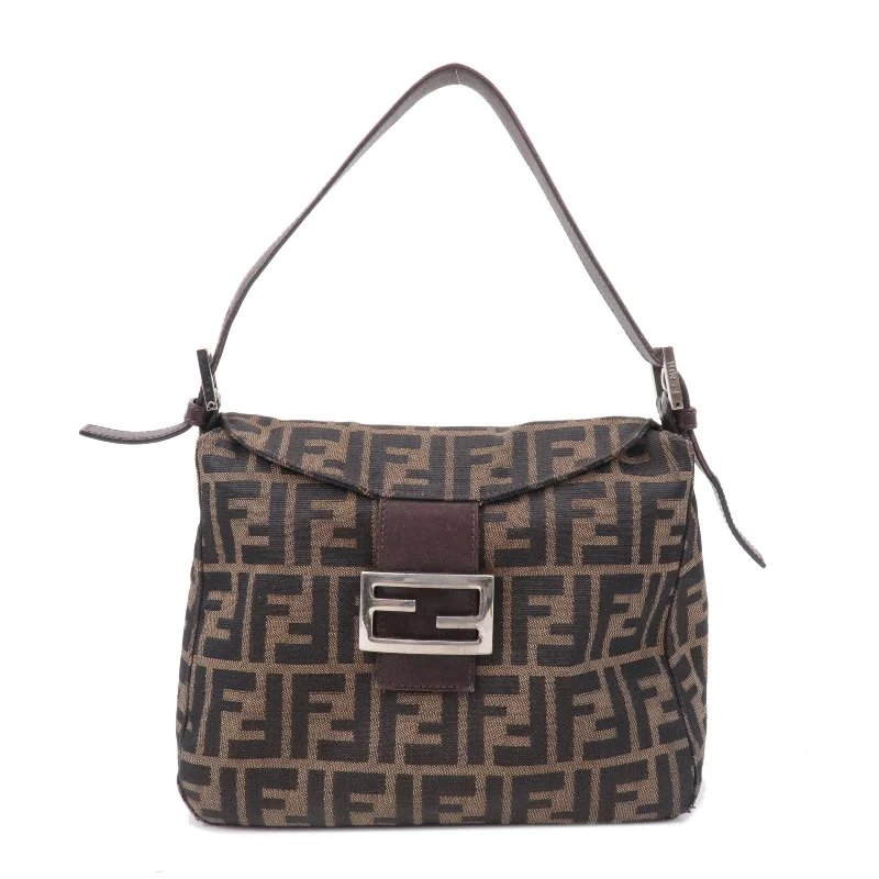 Ladies Fendi Peekaboo bags with a back - pocket organizer for better organizationFENDI Zucca Canvas Leather Shoulder Bag Brown Black 26426