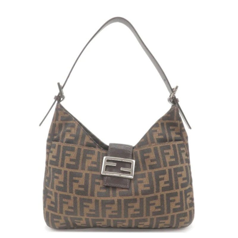 Fendi bags with a detachable mirror inside for quick touch - ups and groomingFENDI Zucca Canvas Leather Shoulder Bag Brown Black 26569