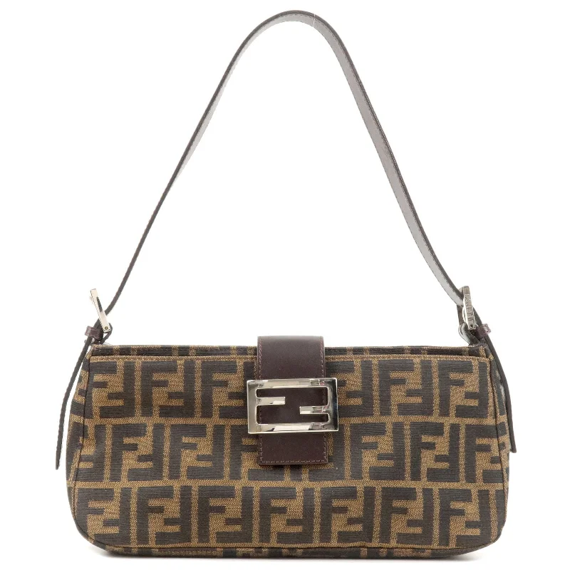 Ladies Fendi Peekaboo bags with a hand - stitched leather handle for artisanal charmFENDI Zucca Canvas Leather Shoulder Bag Khaki Black Brown 26722