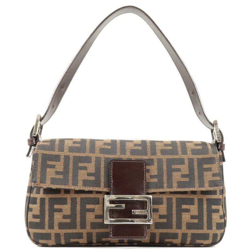 Fendi bags with a detachable makeup pouch inside for beauty - conscious usersFENDI Zucca Canvas Leather Mamma Baguette Shoulder Bag Brown 26424