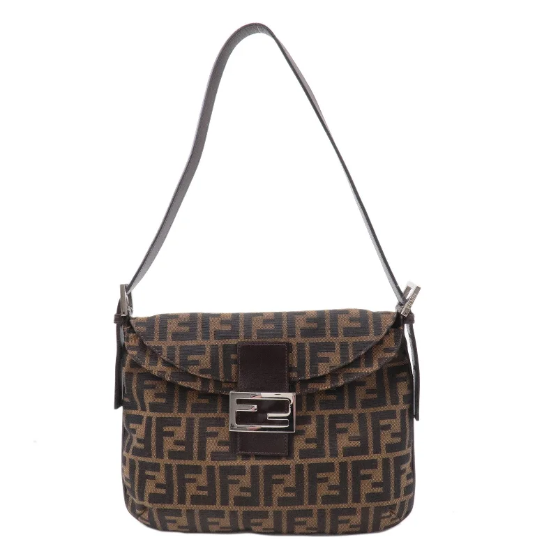 Fendi bags with a back - zip pocket for storing valuables securelyFENDI Zucca Canvas Leather Shoulder Bag Brown 83164900012