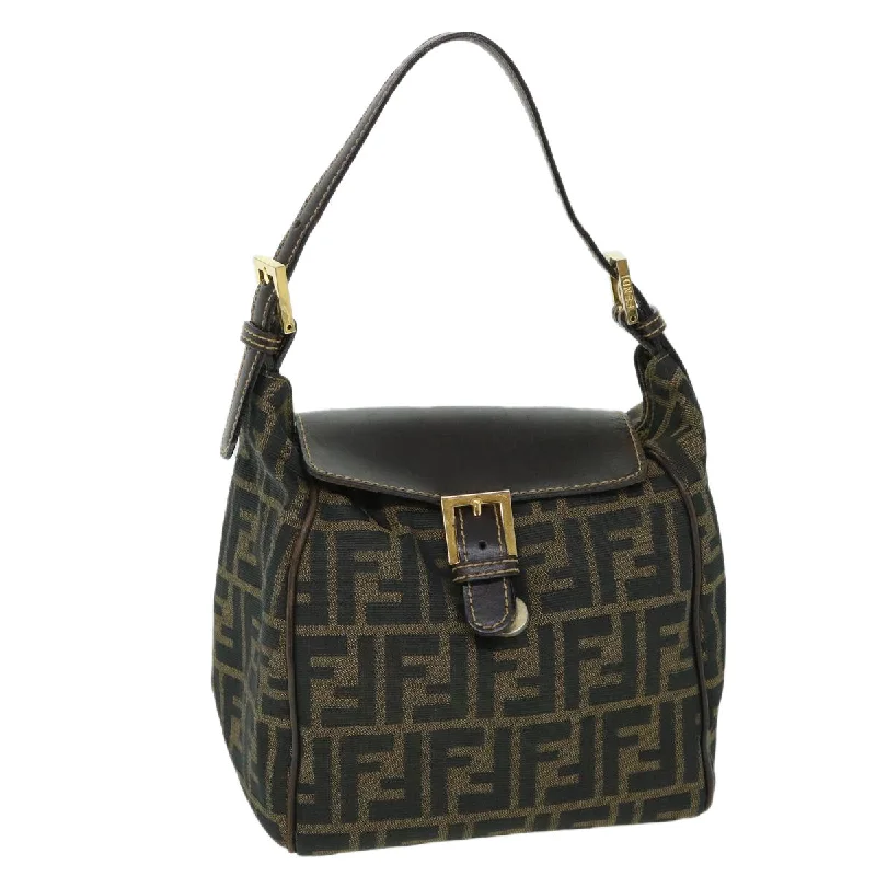 Ladies Fendi shoulder bags with a hidden magnetic pocket for discreet storageFENDI Zucca Canvas Hand Bag Black Brown  54803