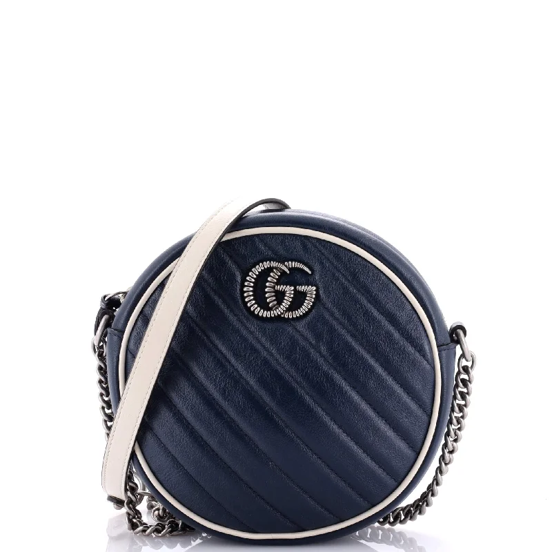 GG Marmont Round Shoulder Bag Diagonal Quilted Leather Mini