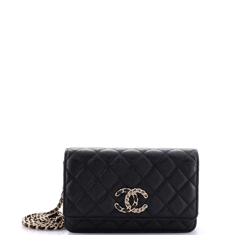 French New Wave Wallet on Chain Quilted Caviar