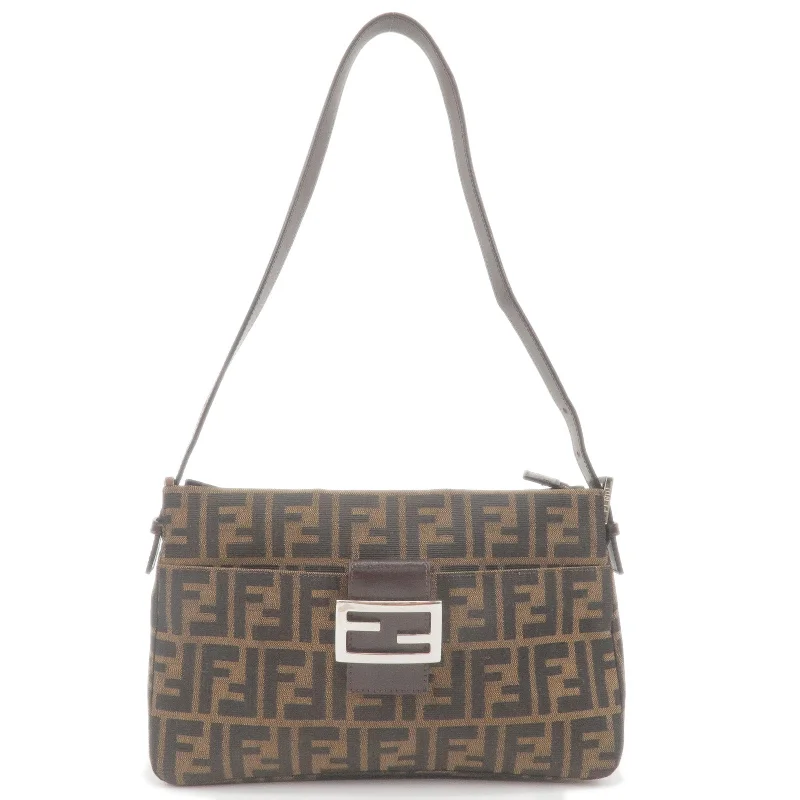 Small - sized Fendi crossbody bags in smooth calfskin leather for a compact and stylish carryFENDI Zucca Canvas Leather Shoulder Bag Brown Black 26566