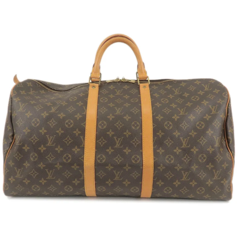 Louis Vuitton bags with a snap - button closure and a decorative charm for styleLouis Vuitton Monogram Keep All 55 Boston Bag M41424