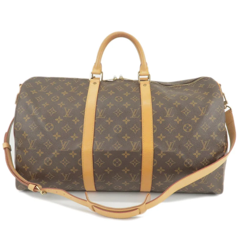 Louis Vuitton tote bags with a printed LV logo on the front for brand visibilityLouis Vuitton Monogram Keep All Bandouliere 50 Bag N41416