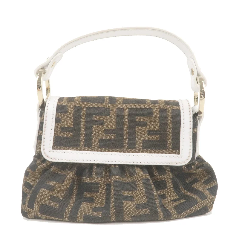 Ladies Fendi crossbody bags with a single - strap design for simplicity and ease of useFENDI Zucca Canvas Leather Hand Bag Brown Black White 8BK037