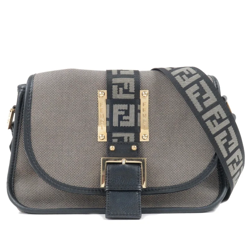 Fendi tote bags with a double - handle and shoulder - strap option for versatile carryingFENDI Zucca Canvas Leather Shoulder Bag Gray Black 8BT097