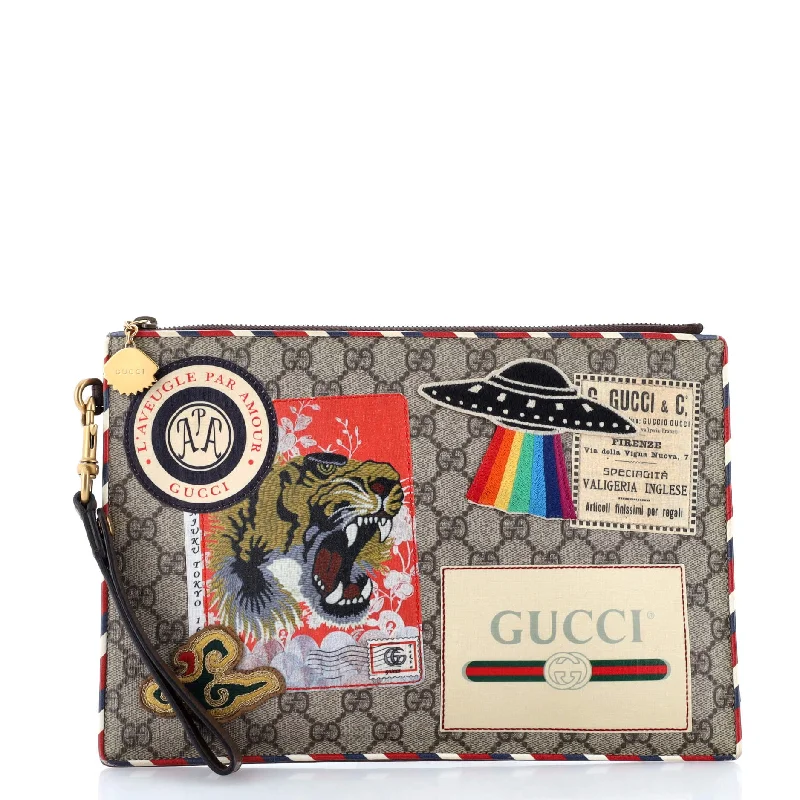 Courrier Pouch GG Coated Canvas with Applique