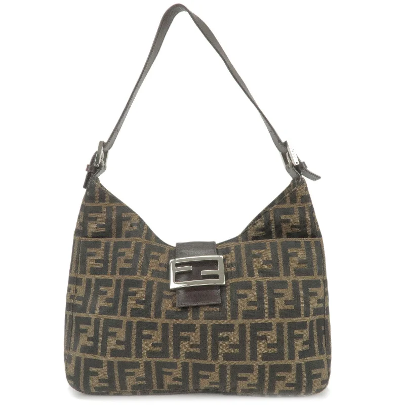 Fendi bags with a patent - leather finish for a shiny and sophisticated appearanceFENDI Zucca Canvas Leather Shoulder Bag Brown Black 26569