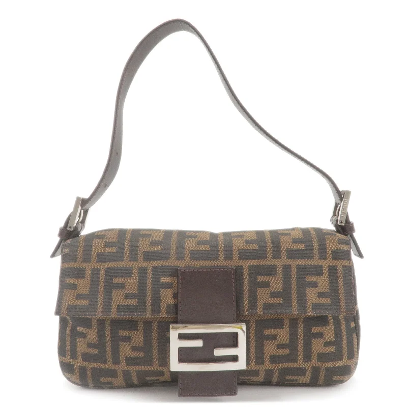 Fendi crossbody bags with a detachable coin purse for added functionality and convenienceFENDI Zucca Canvas Leather Mamma Baguette Bag Khaki 26424