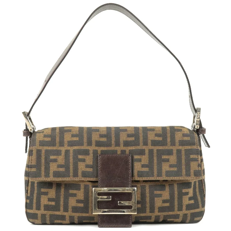 Fendi crossbody bags with a woven leather strap for a unique texture and visual appealFENDI Zucca Canvas Leather Mamma Baguette Bag Brown 26424