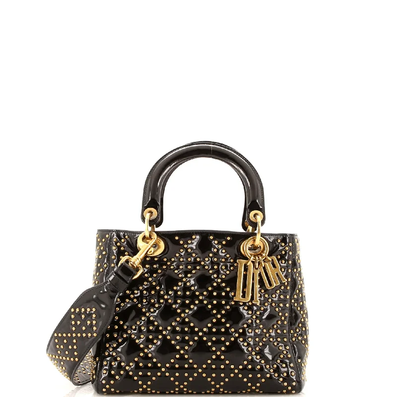 Supple Lady Dior Bag Cannage Studded Patent Medium