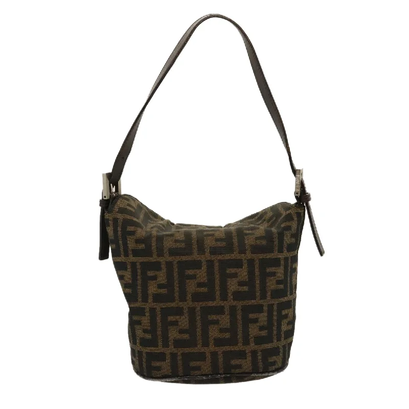 Fendi crossbody bags with a faux fur trim for a warm and stylish winter accessoryFENDI Zucca Canvas Mamma Baguette Shoulder Bag Brown Black Auth yk4561