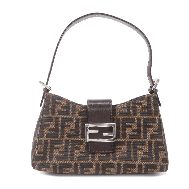 Fendi handbags with a perforated leather detail for a breathable and unique designFENDI Zucca Canvas Leather Shoulder Bag Brown Black 16115