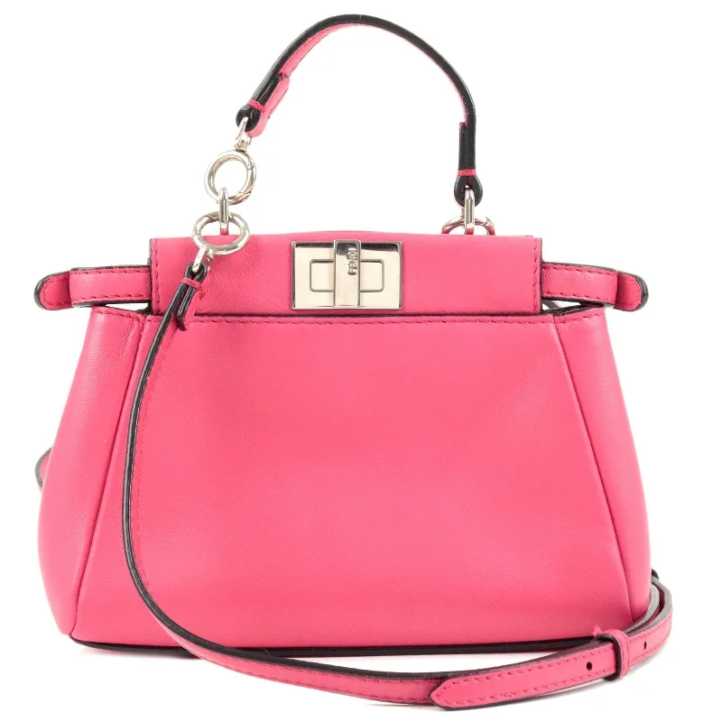 Fendi Baguette bags with a studded leather trim for a bold and edgy lookFENDI Leather Micro Peekaboo 2Way Bag Hand Bag Pink 8M0355