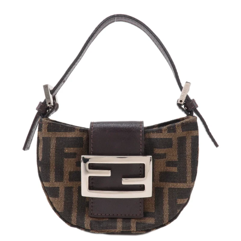 Ladies Fendi Peekaboo bags with a front - pocket organizer for quick access to essentialsFENDI Zucca Canvas Leather Pouch Mini Bag Brown Black 26673