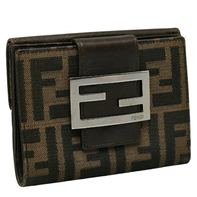 Fendi crossbody bags with a printed floral pattern for a feminine and romantic touchFendi Zucca Double Fold Wallet Brown Canvas Leather  Fendi