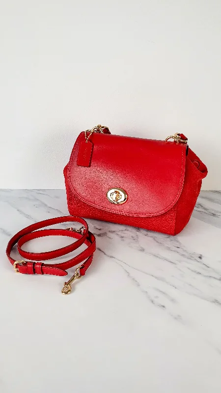 Coach crossbody bags with a detachable coin purse for added functionalityCoach Faye in Red Mixed Leather & Suede Flap Bag Turnlock Tophandle Crossbody