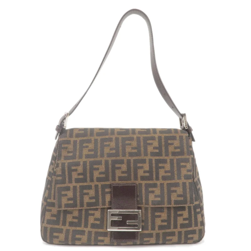 Fendi bags with a detachable mirror inside for quick touch - ups and groomingFENDI Zucca Canvas Leather Mamma Baguette Bag Brown 26325