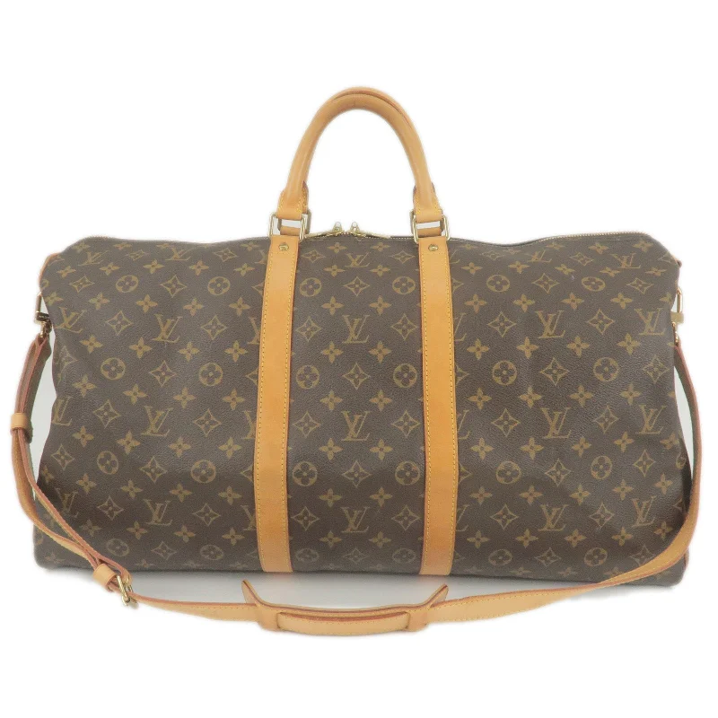 Louis Vuitton bags with a snap - button closure and a decorative charm for styleLouis Vuitton Monogram Keep All Bandouliere 55 Bag M41414