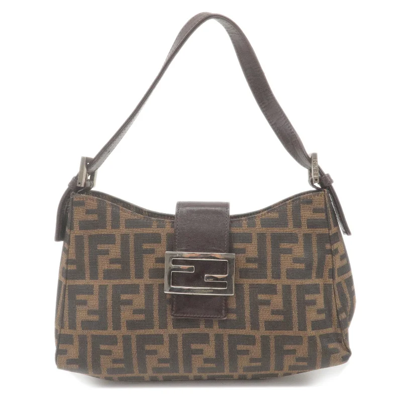 Fendi backpacks with a hidden back pocket for security and privacyFENDI Zucca Canvas Leather Shoulder Bag Brown Black 0961153001