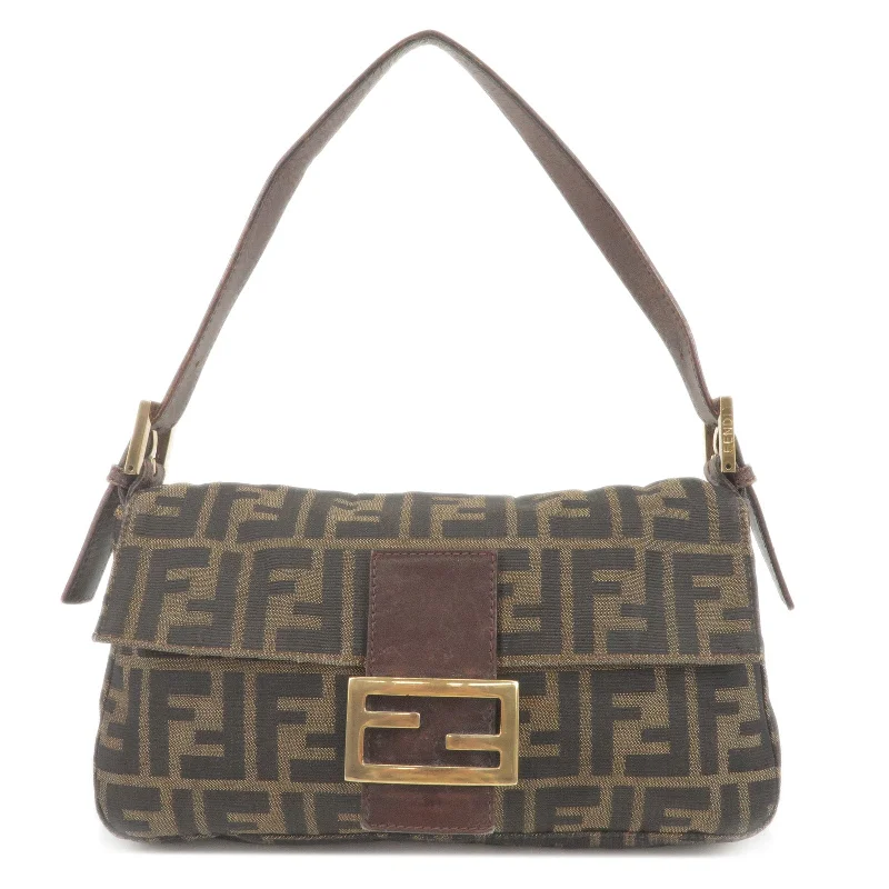 Fendi Sunshine Shopper bags with a contrast - stitched handle for a unique and stylish lookFENDI Zucca Canvas Leather Mamma Baguette Bag Brown 26424