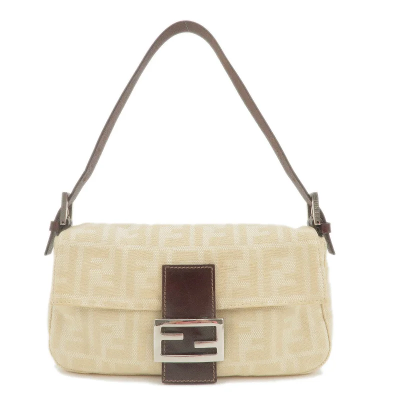 Fendi By The Way bags with a contrast - colored interior for visual interestFENDI Zucca Canvas Leather Mamma Baguette Bag Beige 26424