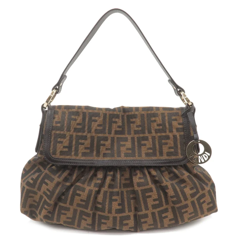 Fendi crossbody bags with a detachable wallet on chain for a hands - free wallet optionFENDI Zucca Canvas Leather Shoulder Bag Brown Black 8BR436