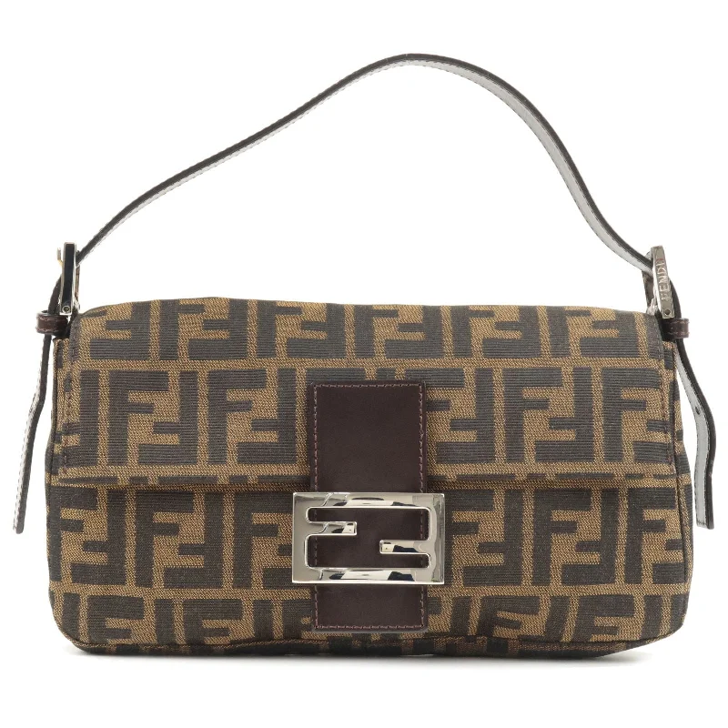 Ladies Fendi Peekaboo bags with a hand - stitched leather handle for artisanal charmFENDI Zucca Canvas Leather Mamma Baguette Shoulder Bag 26424