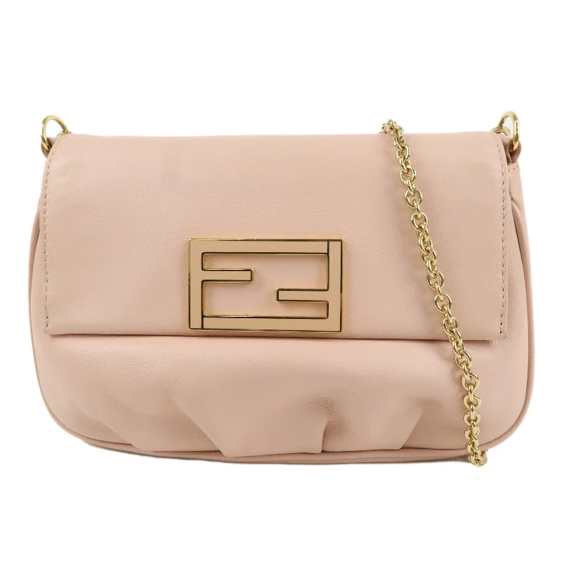 Fendi bags with a magnetic - closure card holder inside for easy access to cardsFENDI Leather Chain Shoulder Bag Purse PInk Beige 8M0276