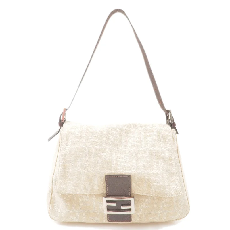 Fendi crossbody bags with a printed floral pattern for a feminine and romantic touchFENDI Zucca Canvas Leather Mamma Baguette Bag Beige 26325