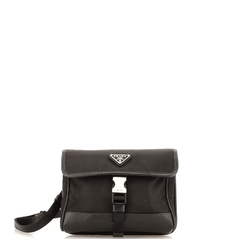 Buckle Flap Crossbody Bag Re-Nylon and Leather Small