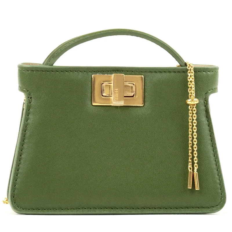 Ladies Fendi Sunshine Shopper bags in a pastel shade like mint for a soft and delicate appearanceFENDI Leather Pico Peekaboo Mini Bag Charm Green 7AR993