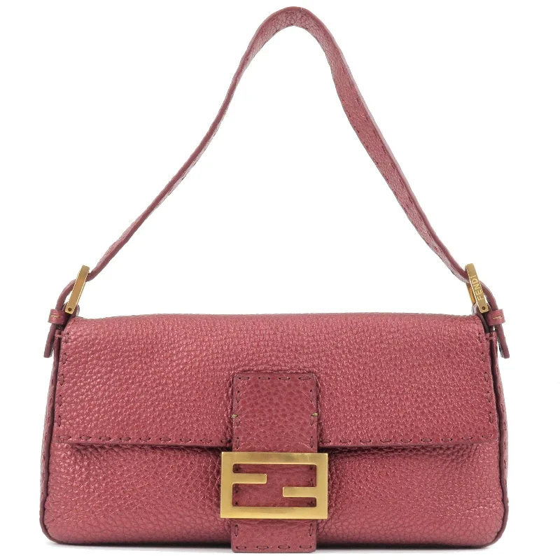 Fendi tote bags with a thermal - insulated pocket for keeping drinks hot or coldFENDI Leather Mamma Baguette Shoulder Bag Hand Bag Red 8BR101