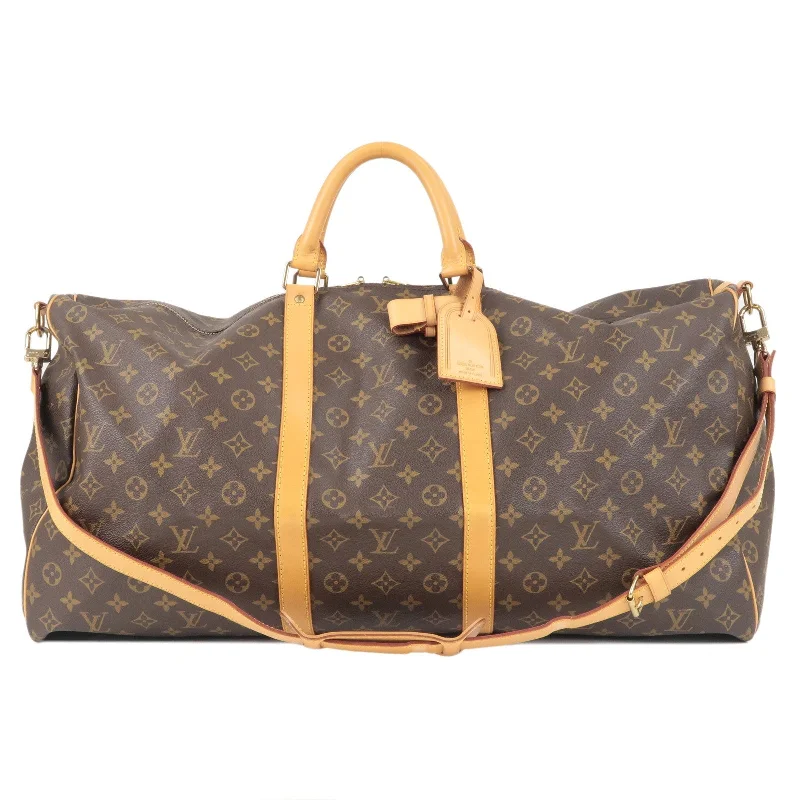 Louis Vuitton bags with a snap - button closure and a decorative charm for styleLouis Vuitton Monogram Keep All Bandouliere 60 Boston Bag M41412