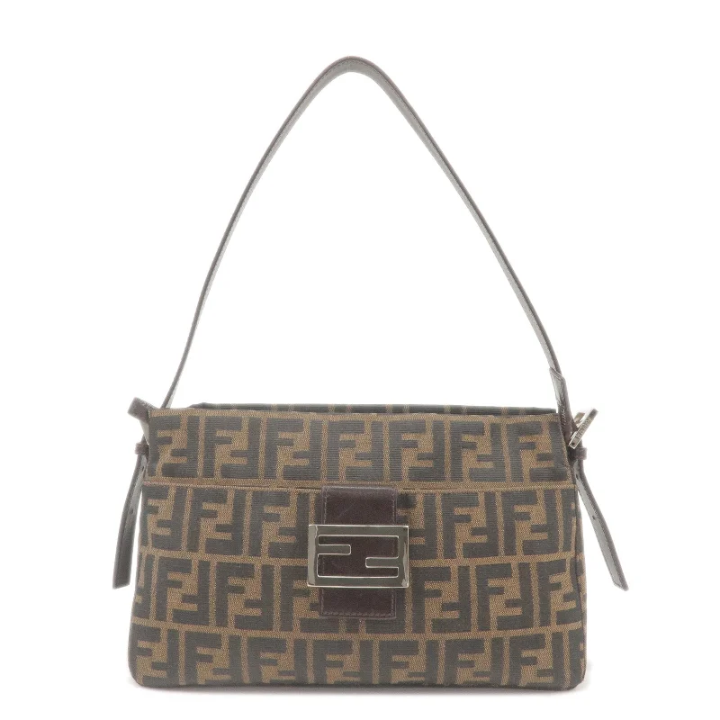 Fendi bags with a detachable tablet holder for using tablets on the goFENDI Zucca Canvas Leather Shoulder Bag Brown Black 26566