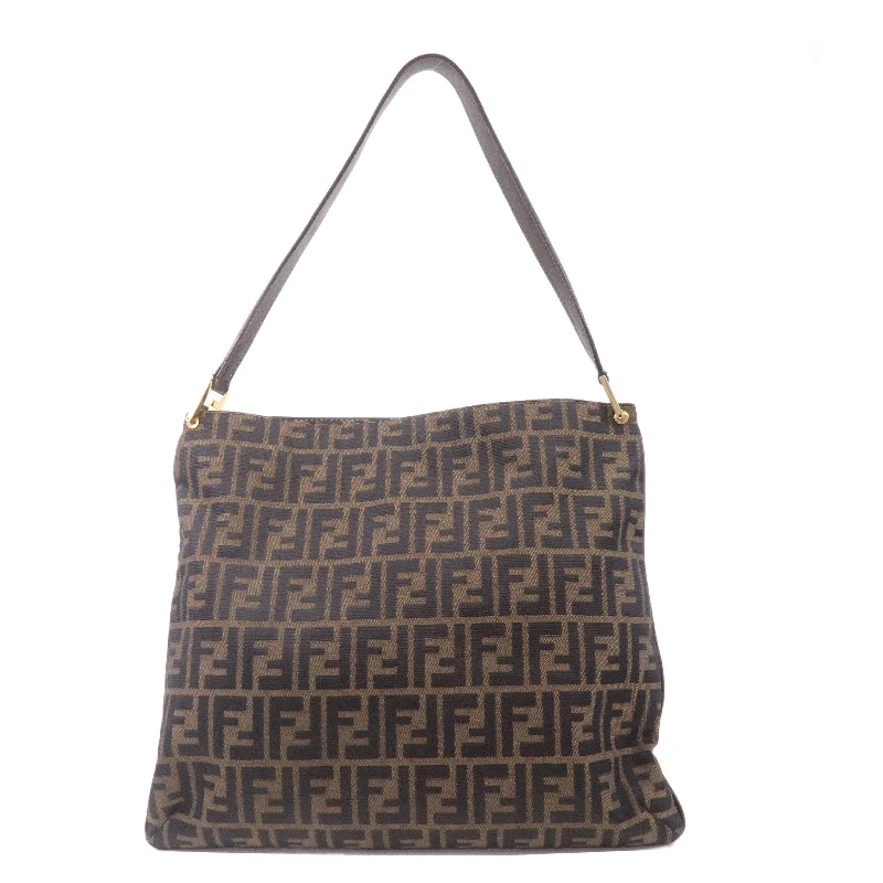 Fendi crossbody bags with a woven leather strap for a unique texture and visual appealFENDI Zucca Canvas Leather Shoulder Bag Brown Black 15082