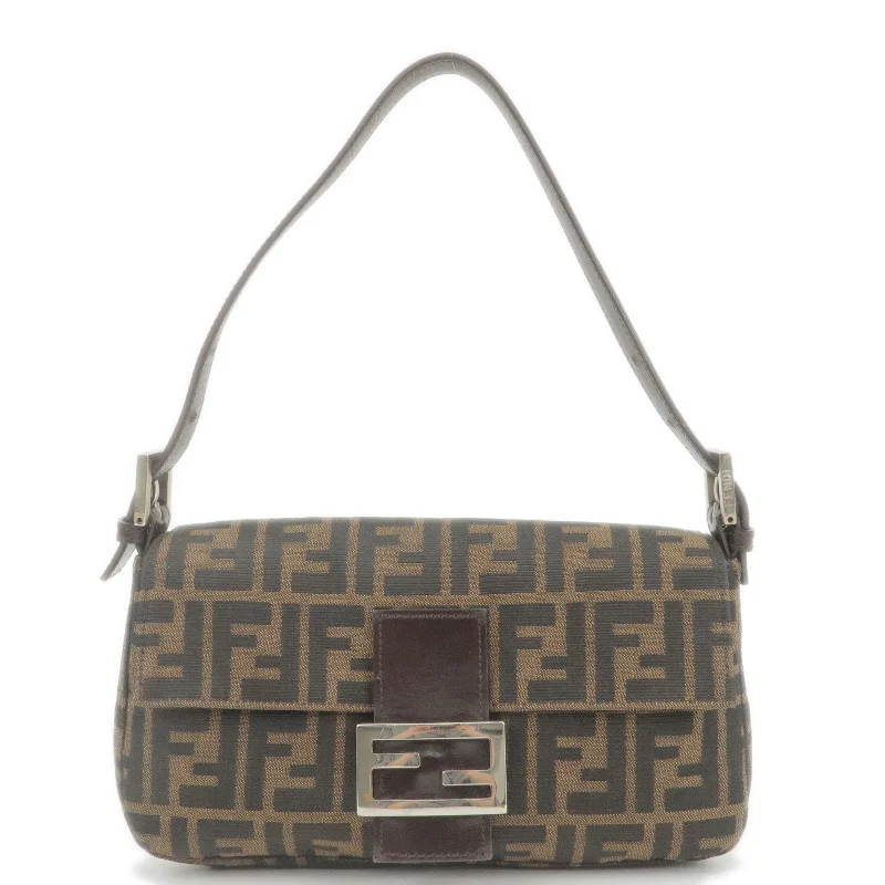 Fendi tote bags with a hand - painted FF pattern for an artisanal and one - of - a - kind touchFENDI Zucca Canvas Leather Mamma Baguette Bag Khaki Brown 33492